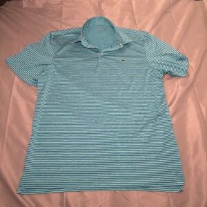 Vineyard Vines Mens On-The-Go Sankaty Polo Shirt Blue Striped Large L Golf